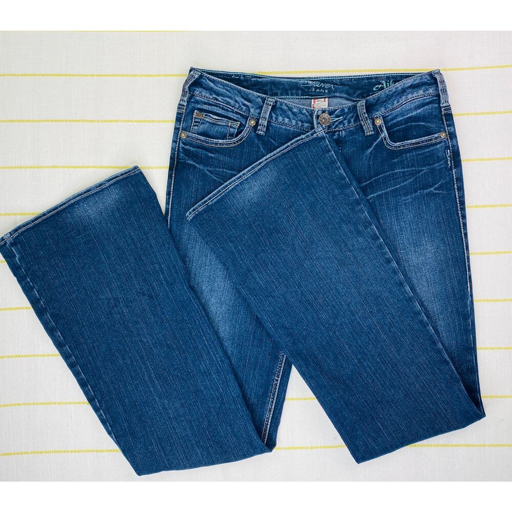 Silver Jeans Aiko Mid Rise Bootcut Jeans Distressed Women 31 Stretch 35" Inseam